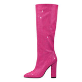 Breakj 2023 New Winter Pointed Thick With High Heel Star Diamond Fashion Show And Knee Boots Women's
