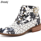 Boots Women Lace-Up Shoes Coloured Snake Short Spring Autumn Botas Round Head Casual Slip on Black Large Size Gothic