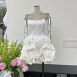 Fashion Age Reduction Breast-Wearing Noodle Bubble Dress Famous Gold Three-Dimensional Flower Party