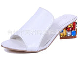 Women Fashion Summer Crystal Sandals Rhinestone Heels Open Toe Shoes Woman Colorful Ladies Beach Flip Flops