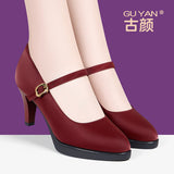 Model Catwalk Cheongsam High Heels Women's Waterproof Table Fine Heels Wine Red Pointed Shallow Mouth Professional Work