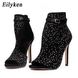 2022 New Women Crystal Sandals Ankle Straps Buckle Transparent Cover Heel Pumps Ladies Sandals Party Shoes size