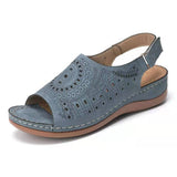 Breakj Summer New Sloped Sandals Women Hollow Flat Heded Buckle With Retro Hole
