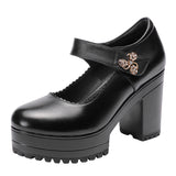 Cowhide Thick-Heeled High-Heeled Walking Shoes Waterproof Platform Thick-Soled Leather Shoes Cheongsam Show Model Training