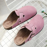 Hot Popular Women's Closed Toe Cork Slippers Mule Clogs Cork Sandals For Women Split Leather Garden Slides Cork