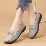 Breakj Spring And Autumn New Bean Shoes Women's Casual Women's Leather Shoes Metal Buckle Soft Soles Large-Size Mother
