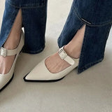 Spring Mary Jane Shoes Pumps Women Low Heels Elegant Leather Pointed Toe Footwear Party Office Lady
