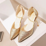 New Women's Sandals Pointed Korean Version Fashion Sequins High Heels Women's Beaded Women's Sandals
