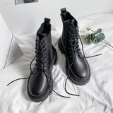 Gothic Combat Boots Women Platform Chelsea Boots 2021 New Lace Up Black PU Leather Ankle Boots