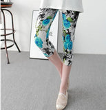 Calf-Length Floral Stripe Print Sexy Pants Black Short Capris Women Summer Leggings High
