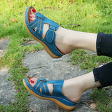 Breakj Women's Slippers Summer Large-Size Slope Heel Sandals Hollow Cross Lady