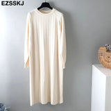 Autumn Winter O-NECK Long straight sweater Dress Women Casual oversize Sweater Dresses maix THICK batwing sleeve