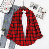 New Loose Design Cotton Plaid Shirt Women Young Style Long Sleeve Blouses Casual Shirts Lady Tops Clothes