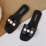 Slippers Fashion Pearl Design Elegant Flat Shoes 2021 Sell Well Korean Version Beige Low Heel Ladies Flip Flop