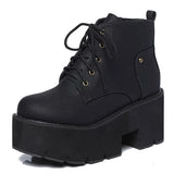 2021 New Spring Platform Boots Woman Chunky Heel Punk Gothic Boots Lace Black Brown Ankle Boots Women Comfortable