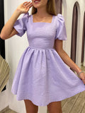 Elegant Square Neck A-line Skirt Dress Fashion Solid Textured High Waist Pleated Dress Sexy Backless Strap Party Dress