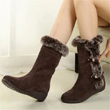 Winter Women Boots Casual Warm Fur Mid-Calf Boots shoes Women Slip-On Round Toe wedges Snow Boots shoes Muje Plus size