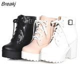 Autumn Martin Boots Boots Women Round Toe Buckle Shoes Women High Heel Fashion Plus Size Square Heels Lacing 3