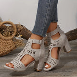 Thick Heel Fish Mouth Hollow Out After Hollow Out Fashion Outside Banquet Hook Buckle After Zipper Fashion High Heel Thick Heel