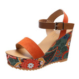 Summer New Korean Fashion Flower Cloth Slope Cake Sole Comfortable Leisure Large Size Women's