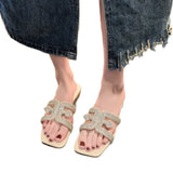 Breakj Flat-Bottomed Slippers Women 2025 Summer New Diamond Pearl Decoration Large-Size Women Cold
