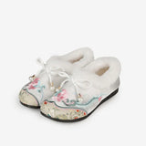 Breakj Shoes Autumn And Winter New Style, Plush Soft Sole Embroidery Shallow Mouth And Velvet Mother Shoes Embroidered Shoes, Cloth Shoes