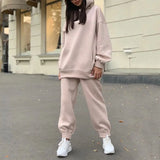 Elegant Solid Sets For Women Warm Hoodie Sweatshirts And Long Pant Fashion Two Piece Sets