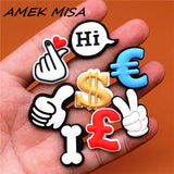 Shoe Charms Bone PVC Croc Accessories Decorations Dollar Euro Franc Sign Gesture JIBZ Charm Buckle for Kids Party Xmas