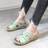Cool Slippers Female Slope Heel Fish Mouth Thick Size Shoes Multi-Color Embroidered Cool Drag