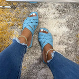 Women Summer Slides High Quality Weave Open Toe Flat Casual Slipper Leisure Sandal Female Beach Flip Flops Size 43 Sandals