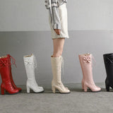 Winter Girls Lolita Knee High Boots Kawaii Female Winter Shoes Lace Up Bow Tie Japanese JK Uniform Sweet Cosplay Party
