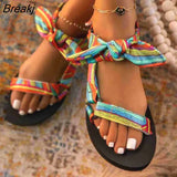 Women Sandals Color Flat Casual Lace Up Bow Shoes for Ladies Summer Fashion 2021 Outdoor Leopard Beach