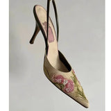 Breakj Embroidery Pointed Heel Heels 2023 New Summer Chinese Mouth Shallow Female Head