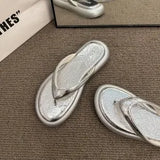 Silver Herringbone Slippers Women Wear 2024 New Fashionable Sandals On The Seaside Beach