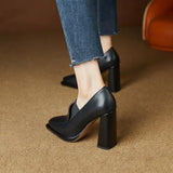 Breakj 2025 New Mid-Slip Women's OL Professional Fashion High-Heeled Shoes Square Heel Retro French Leather