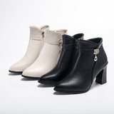 Breakj Short Boots High And Women's Boots Autumn Winter Rough And Fashion Water Drill Pendant Middle-Naught Mother Leather Boots Large Size