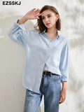 2021 new chic casual loose cotton blouse shirt women solid color oversize long blouse shirt