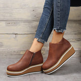 Women's Autumn Boots Round Toe Comfortable Platform Shoes Non-Slip Casual Lady Ankle Boots Side Zip Retro Female Mujer