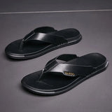 New Summer Men's Leather Slippers High Quality Soft Flip Flops Fashion Handmade Beach Slippers Non-slip Shoes Sandals