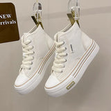 Women Autumn 2023 New Fashion Thick Platform Leisure Sports Shoe White Sneakers Breathable Casual High Top Canvas Shoes
