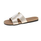 Breakj Boken Slippers Female H Drag Wear 2025 New High-End Sense French Flat-Bottomed Beach Word Drag