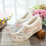 Flat Shoes Warm Winter Embroidered Chinese Ethnic Style Plus Velvet Female Cotton Shoes Pointed Toe 2021 Ladies