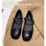 Bright Face Single Shoes Women's 2024 Spring New Korean Flat-Bottomed Flat-Soled Pea Shoes Small Leather