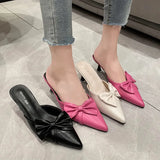 Breakj Elegant Wind Pointed Head Shallow Bow Thin Heel Show Thin Head Half Slippers Female Outside Wear Fashion Temperament Half