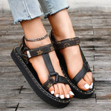 Breakj Plus Size Sandals Female Summer New Round Head Thick Bottom One Word Buckle Belt Wear Casual Flat Women's