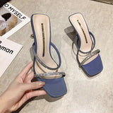 Women Rhinestones High Heels Summer Shoes Woman Wedding Fashion Jelly Open Toe Mary Janes Mules Thin Heels Party