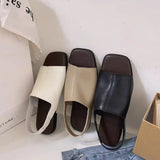 Version Square Sandals Female Summer 2023 New Flat Retro Fish Mouth Fashion Solid Color Beach