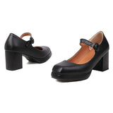 EDEELVEE Spring Women Buckle Mary Janes Platform Thick High Heel Pumps Fashion Sweet Dress Shoes Black White Red Plus Size