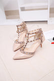 Women's Shoes 2019 Summer Pointed High-heeled Stiletto Patent Leather Rivet Single Shoes Was Thin Buckle Women's