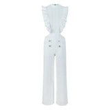 Solid Color Lotus Leaf Side Hollow Conjoint Set Of Beach Pants Women's Sense 2025 New Seaside